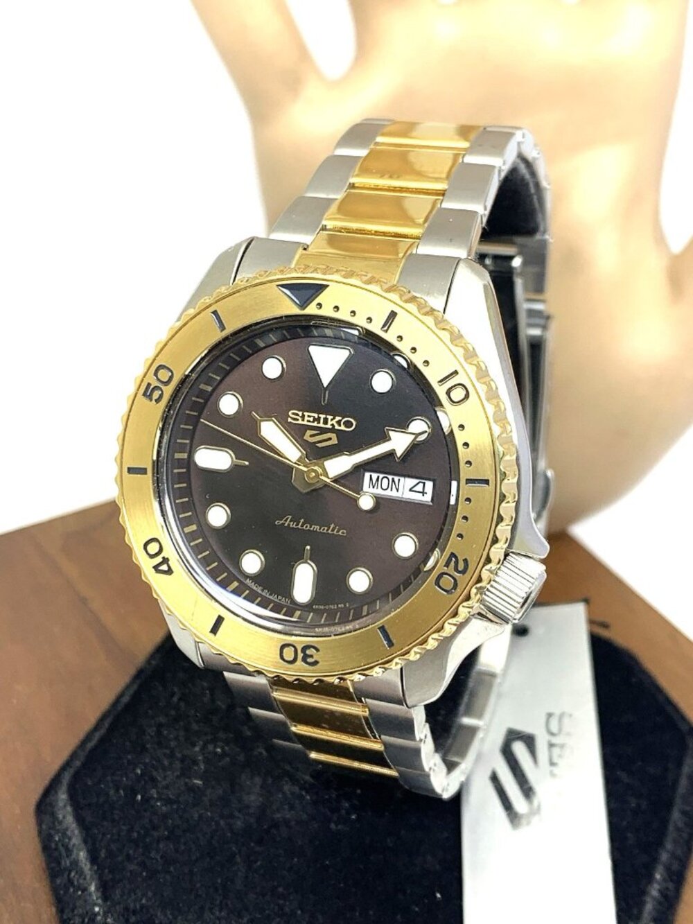 Seiko 5 Sports Men's Watch SRPK24 Automatic Brown Dial Two Tone Steel 42.5mm